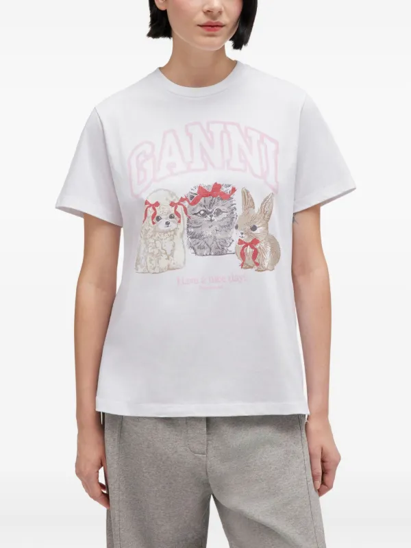 GANNI アニマルプリント Tシャツ | ホワイト | FARFETCH JP