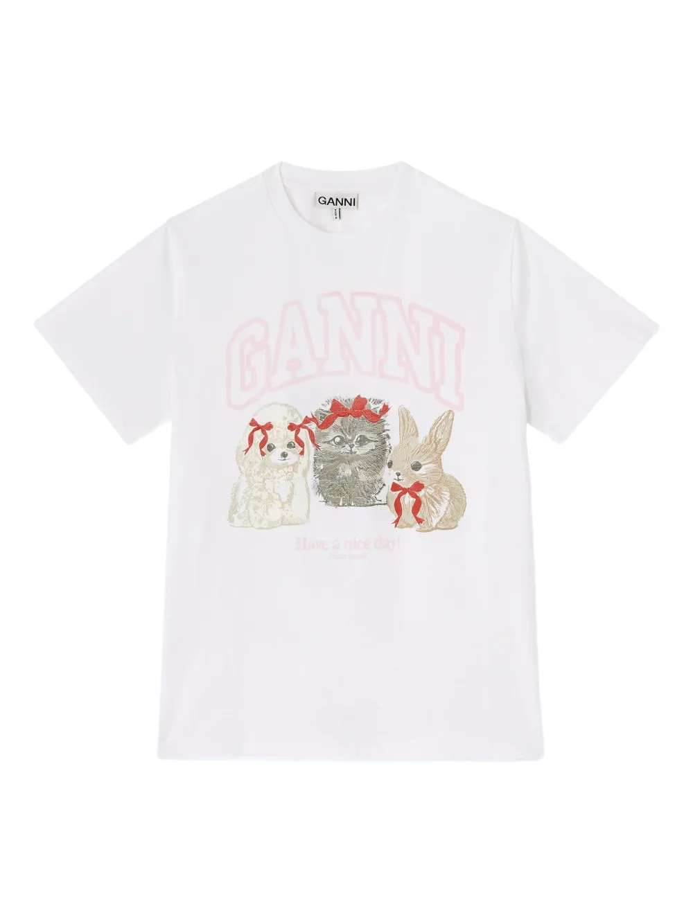 GANNI GANNI T-SHIRT BASIC COTTON JERSEY CUTE ANIMALS - Bianco