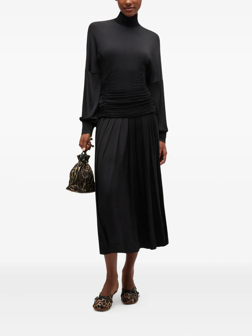GANNI Geplooide midi-jurk - Zwart