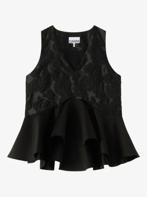 GANNI satin cloque peplum top