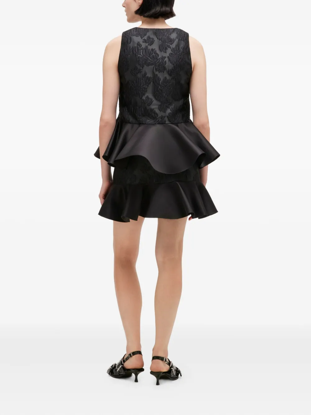 GANNI Top met ruches en bloemenprint Zwart