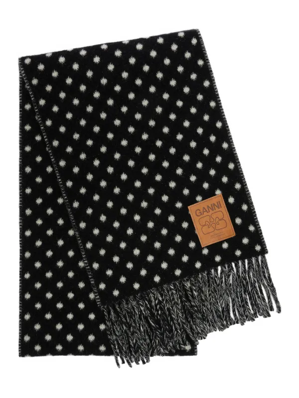 Ganni Wool Knit Scarf in Black