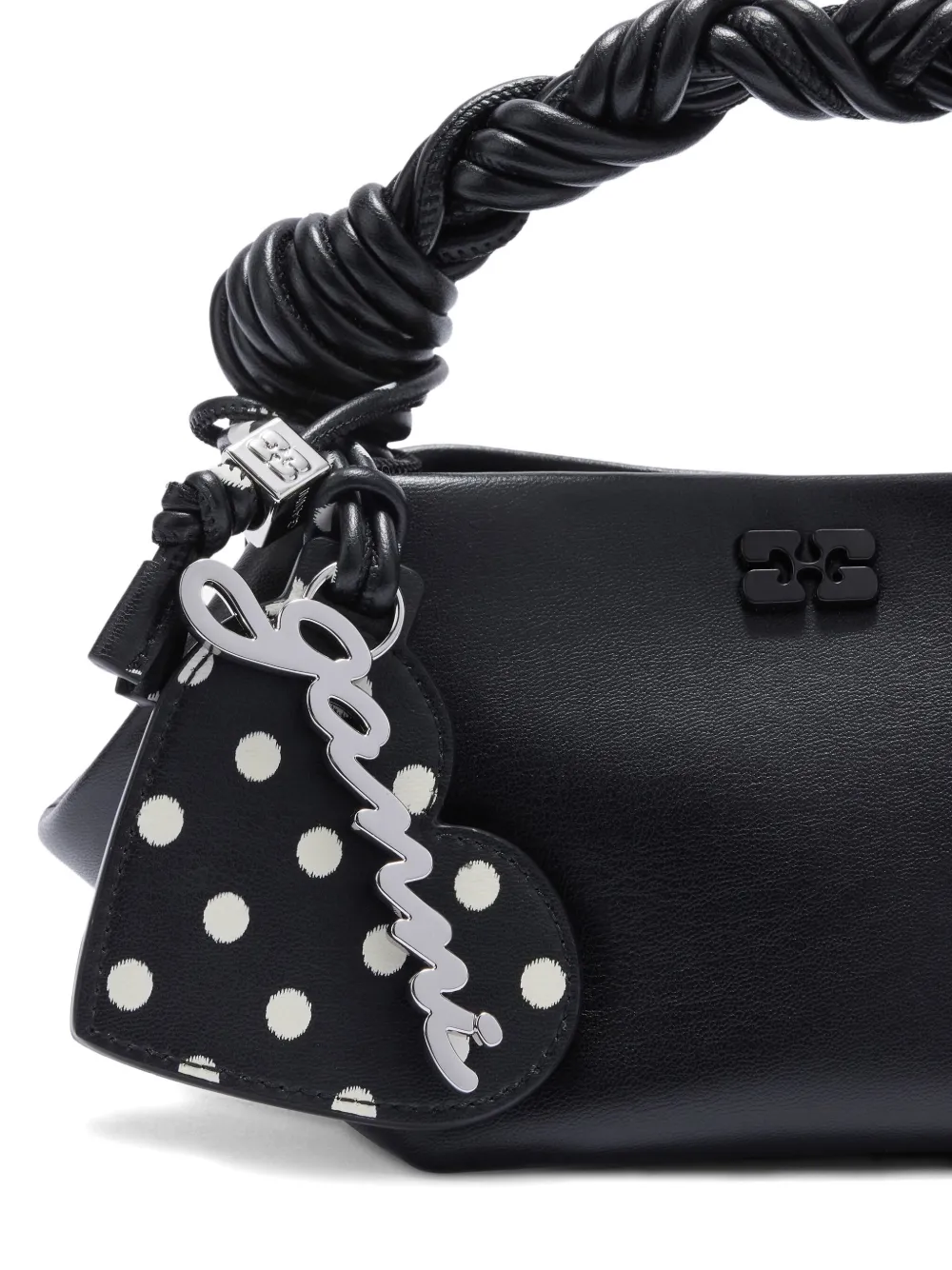 Ganni Polka-dot Heart Keyring In Black