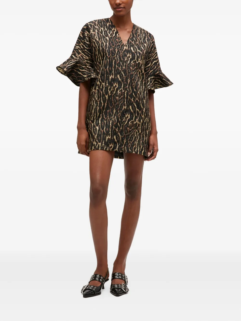 GANNI Mini-jurk met V-hals - Bruin