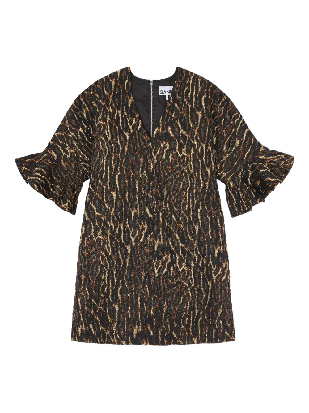 GANNI Abito corto con scollo a V - Marrone