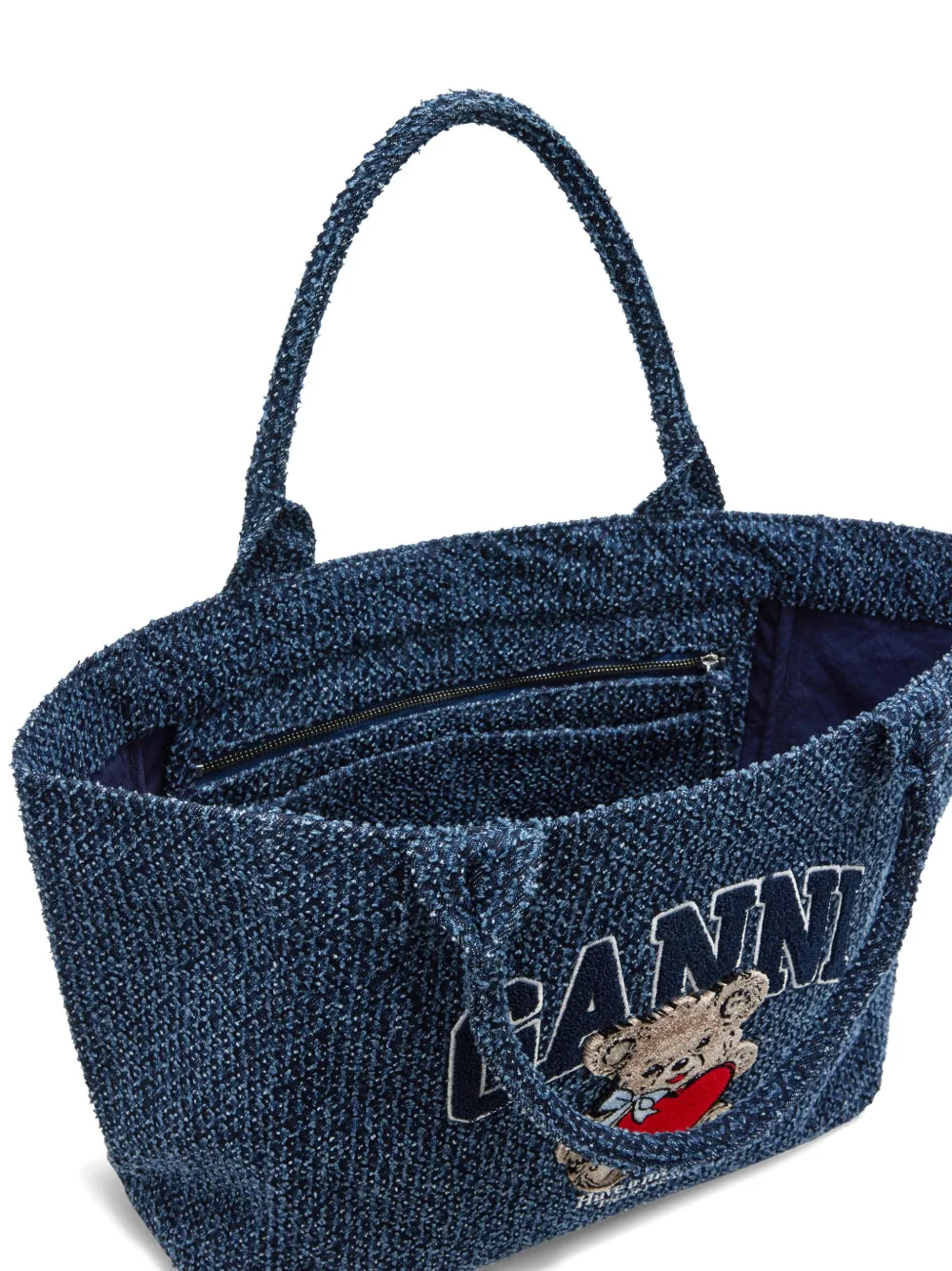 GANNI Medium denim shopper met grafische print Blauw