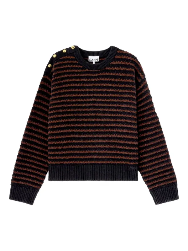 Ganni Stripe Wool Mix Sweater in Black