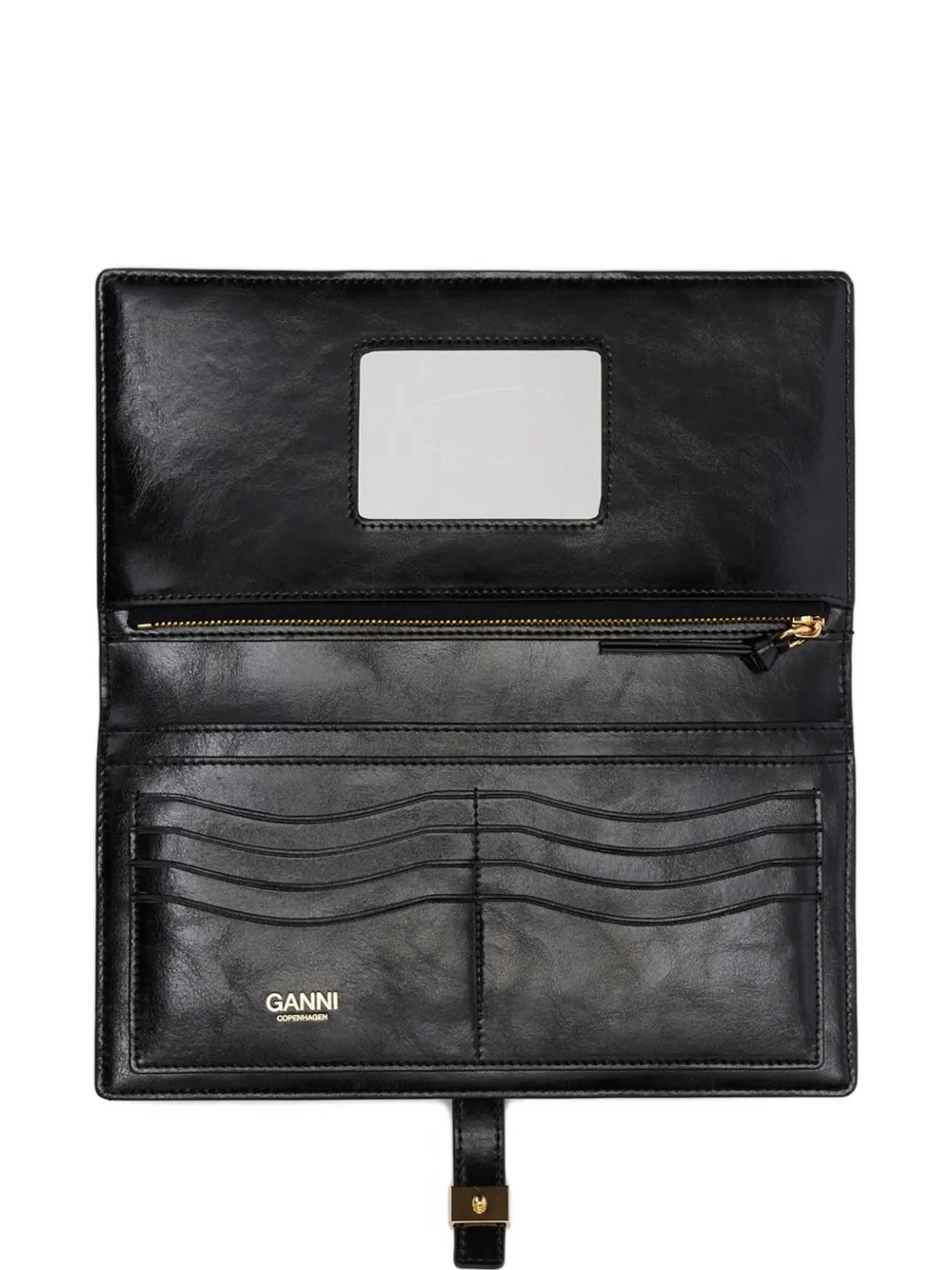 Ganni Logo-buckle Wallet In Brown