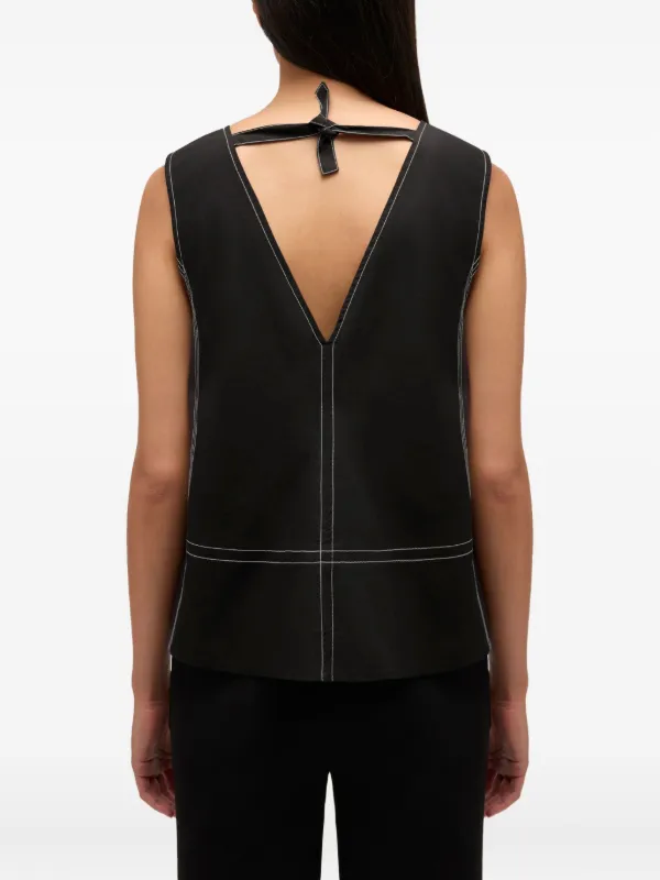 GANNI V-neck Topstitch Top | Black | FARFETCH CA