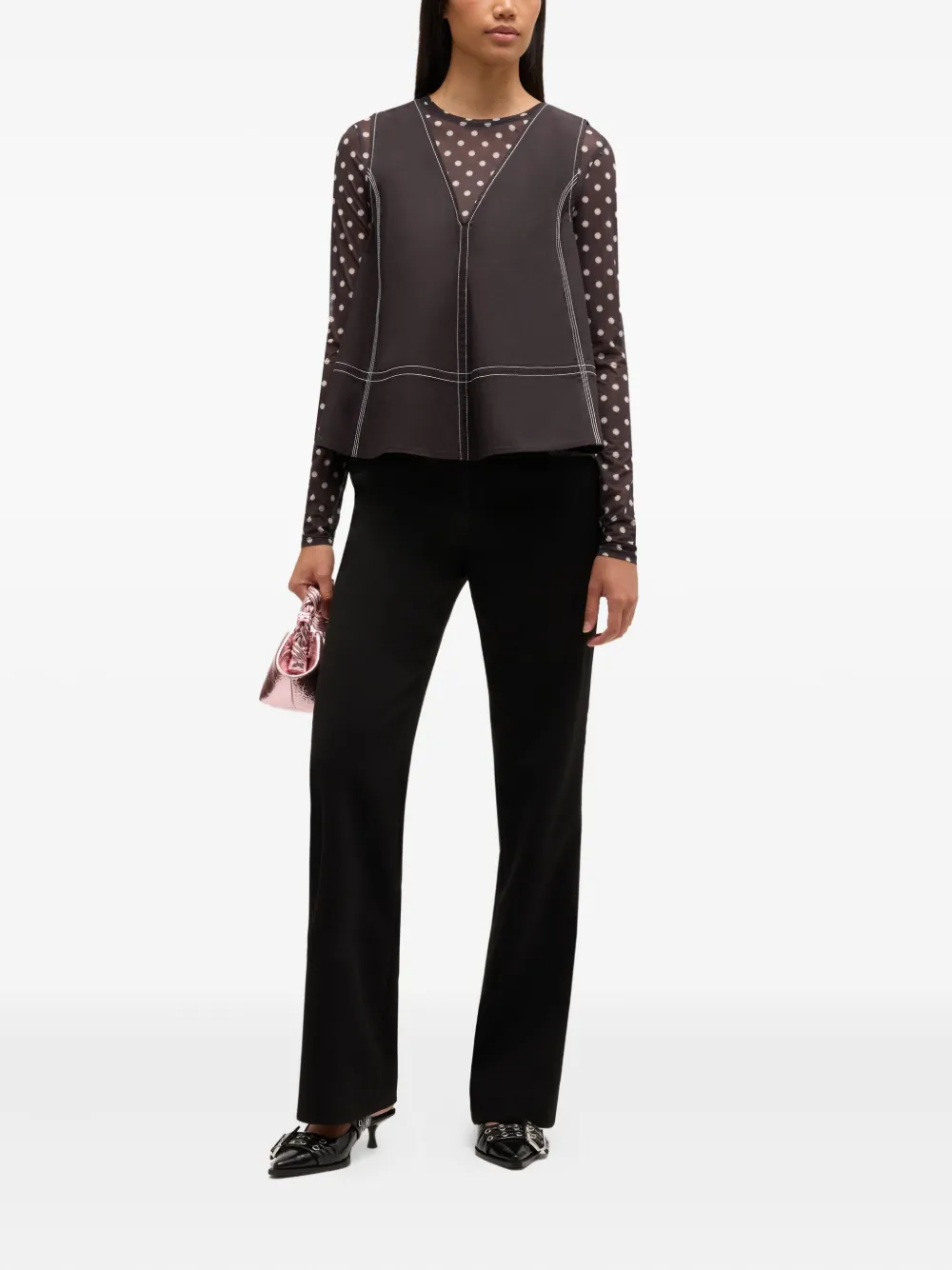 GANNI Top met V-hals en stiksel Zwart