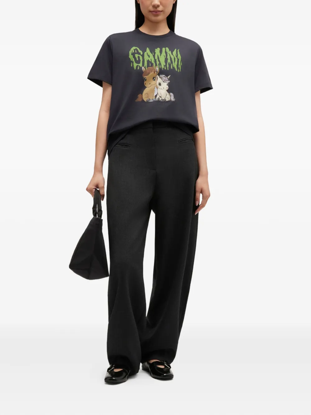 GANNI T-shirt met grafische print Zwart