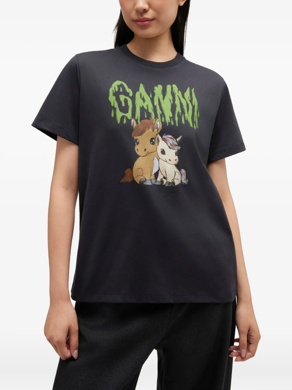 GANNI T-shirt met grafische print Zwart