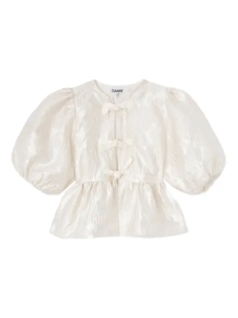 GANNI bow puff-sleeve blouse