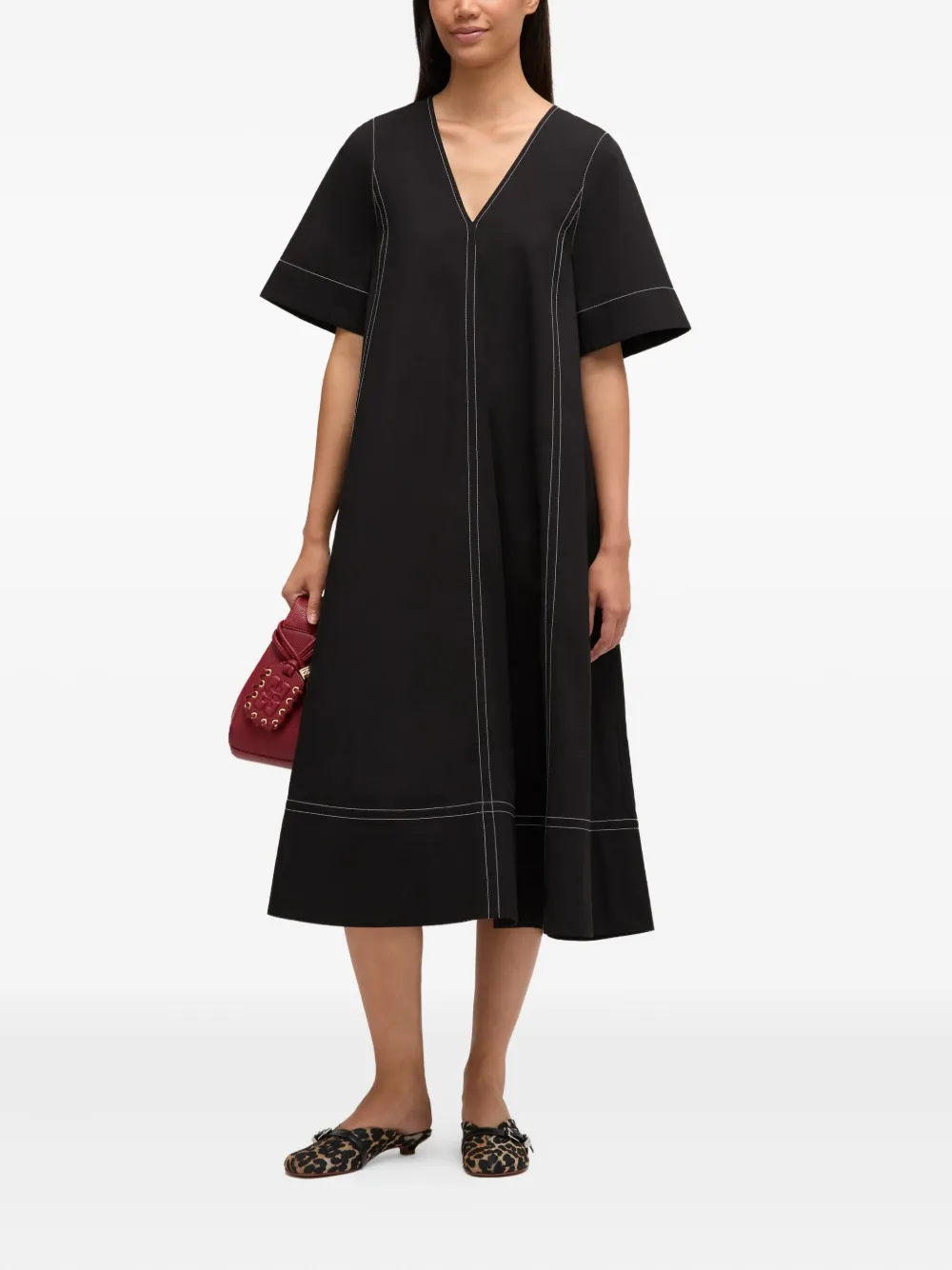 GANNI Jurk met V-hals - Zwart