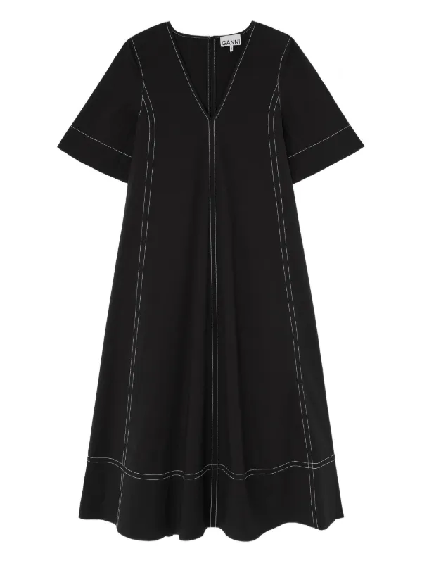 GANNI V-neck Stitched Dress | Black | FARFETCH