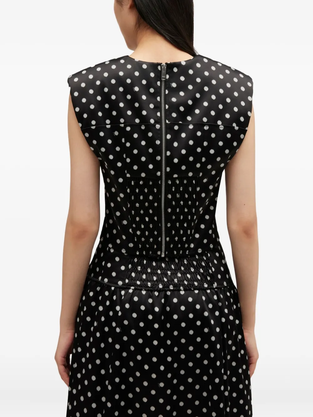 Ganni Womens Black Padded-shoulder Polka-dot Satin Corset Top