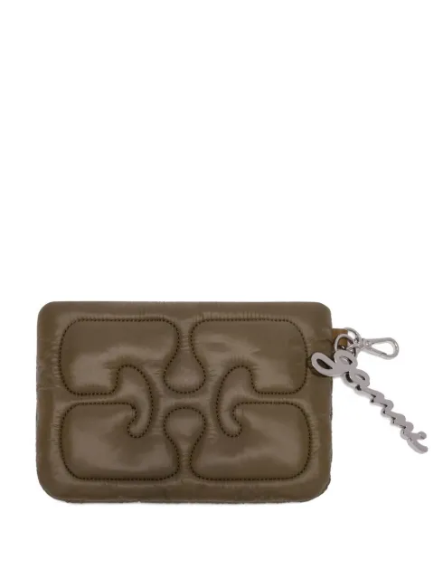 GANNI quilted logo-charm wallet