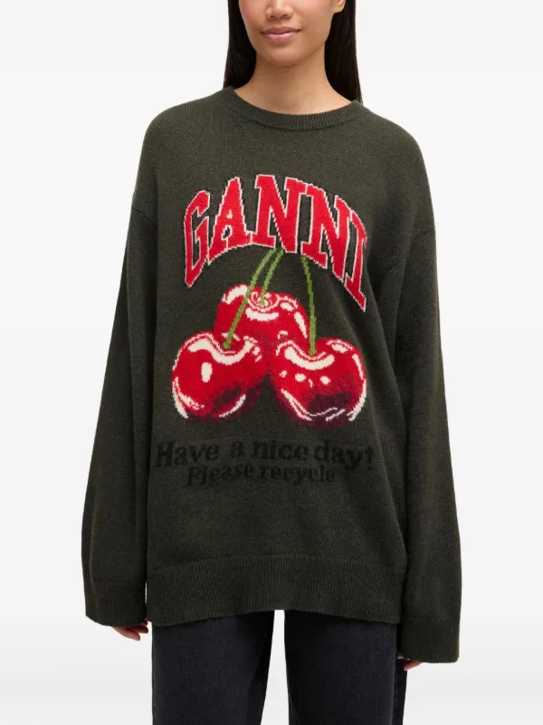 GANNI cherry-print Graphic Sweater | Green | FARFETCH