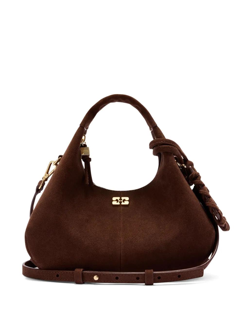 Ganni Suede Tote Bag In Brown