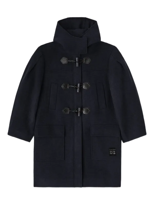 美品GANNIカーブシルエットウールコート32ネイビー GANNI フーデッド コート | ブルー | FARFETCH JP