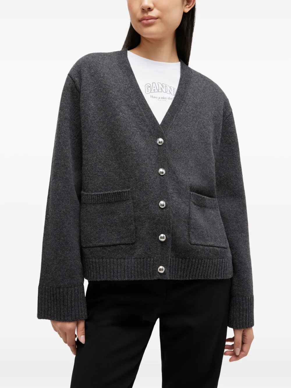  Ganni Pocket Button-fastening Cardigan - Grey 