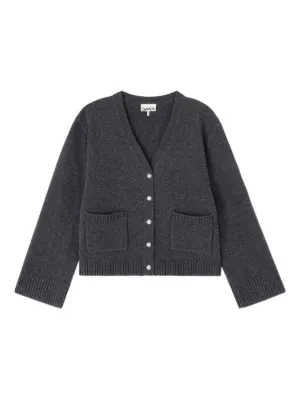 ‼️GWセール‼️ ✨新品タグ付き✨GANNI Vネックカーディガン GANNI Vネック カーディガン | グレー | FARFETCH JP