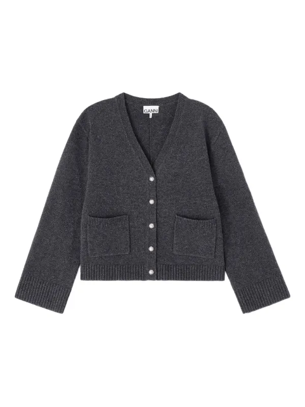 GANNI ダークグレー ボタン付きカーディガン　M GANNI ボタン カーディガン | グレー | FARFETCH JP