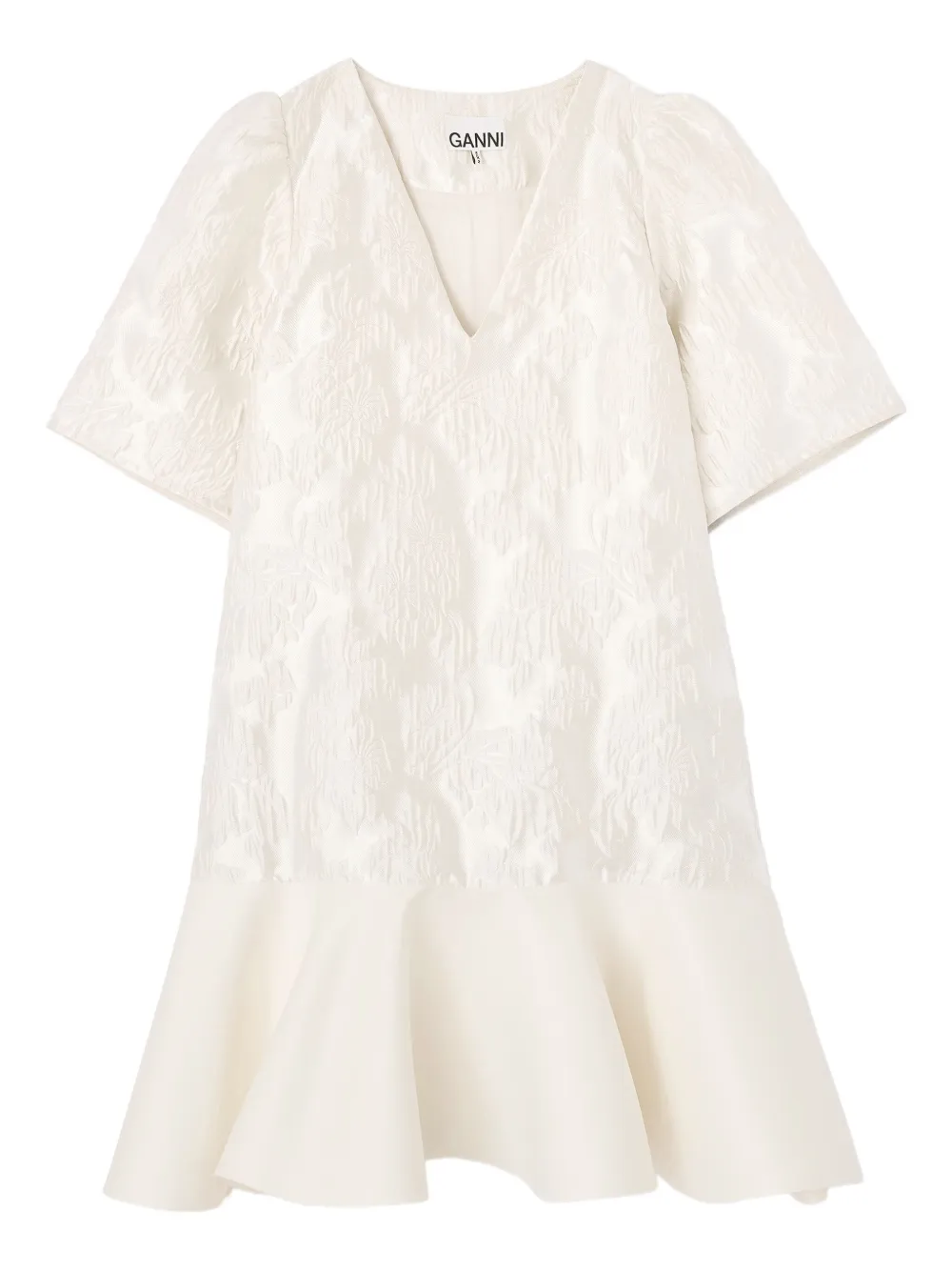 Ganni V-neck Mini Dress In Neutral