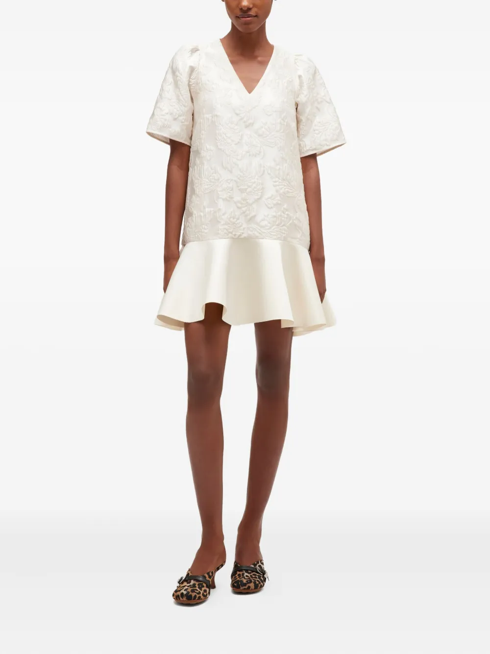 GANNI Mini-jurk met V-hals - Beige