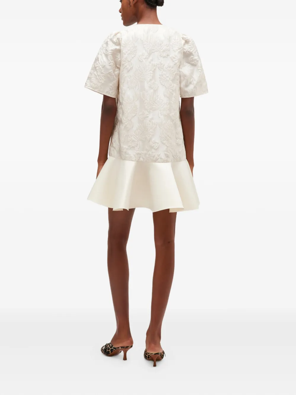 Ganni V-neck Mini Dress In Neutral