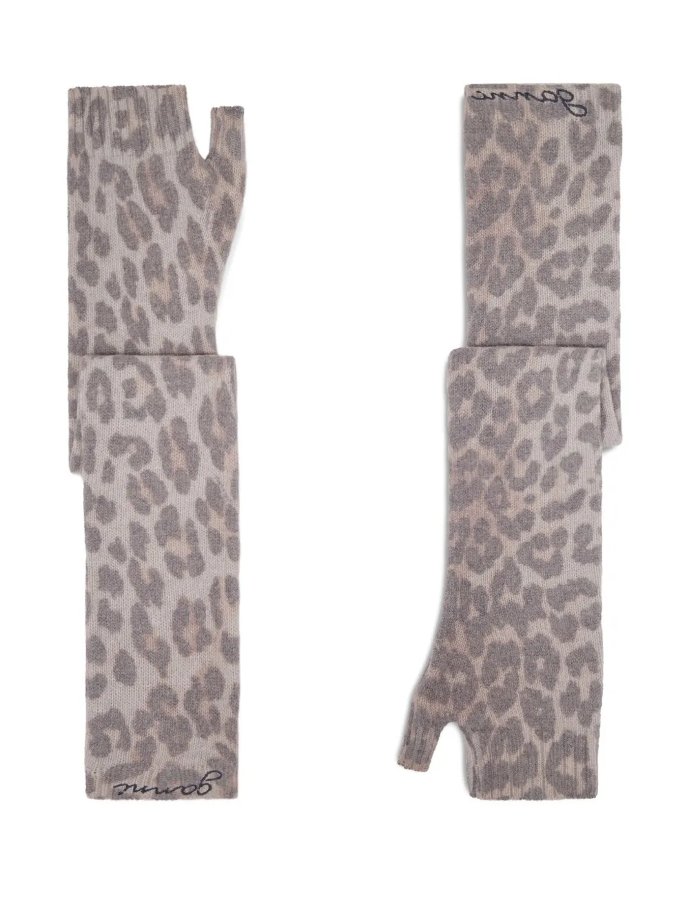 GANNI Guanti con mezze dita leopardati - Marrone