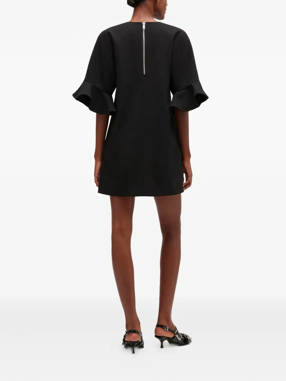 GANNI Jurk met ruchemouwen Zwart