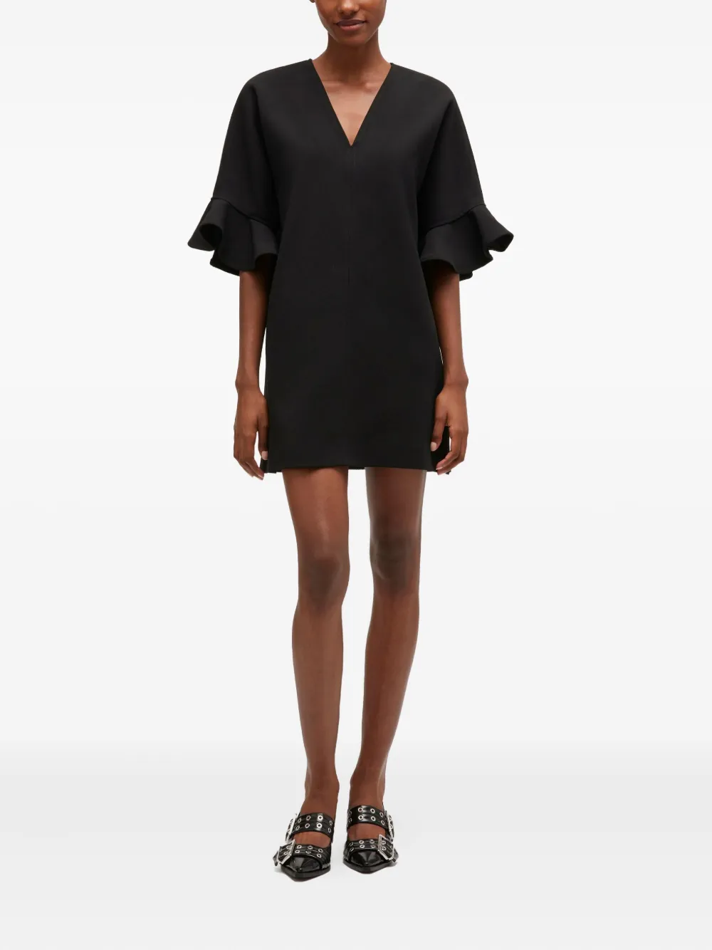 GANNI Jurk met ruchemouwen - Zwart