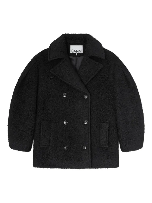 Ganni Black Boucle Midi Coat