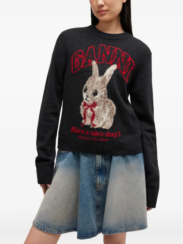GANNI Graphic Wool Sweater | Grey | FARFETCH