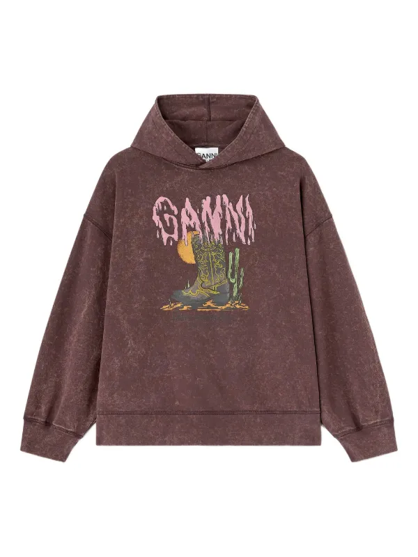 Ganni Vintage Wash Hoodie in Brown