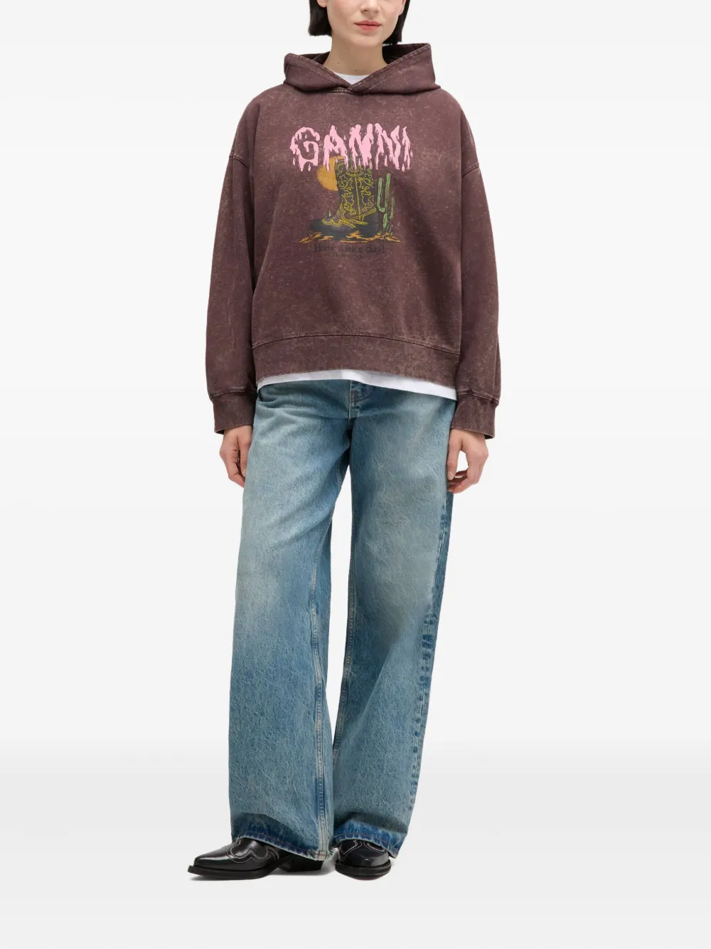 Ganni Graphic-print Hoodie In Brown