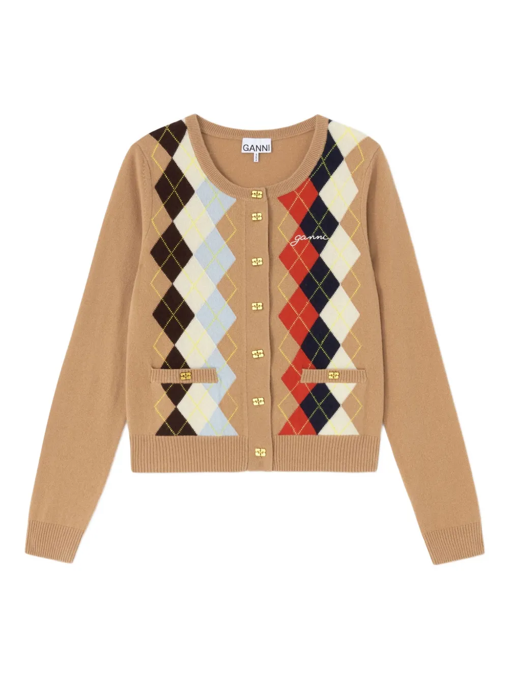 GANNI argyle button cardigan | Brown | Image 1