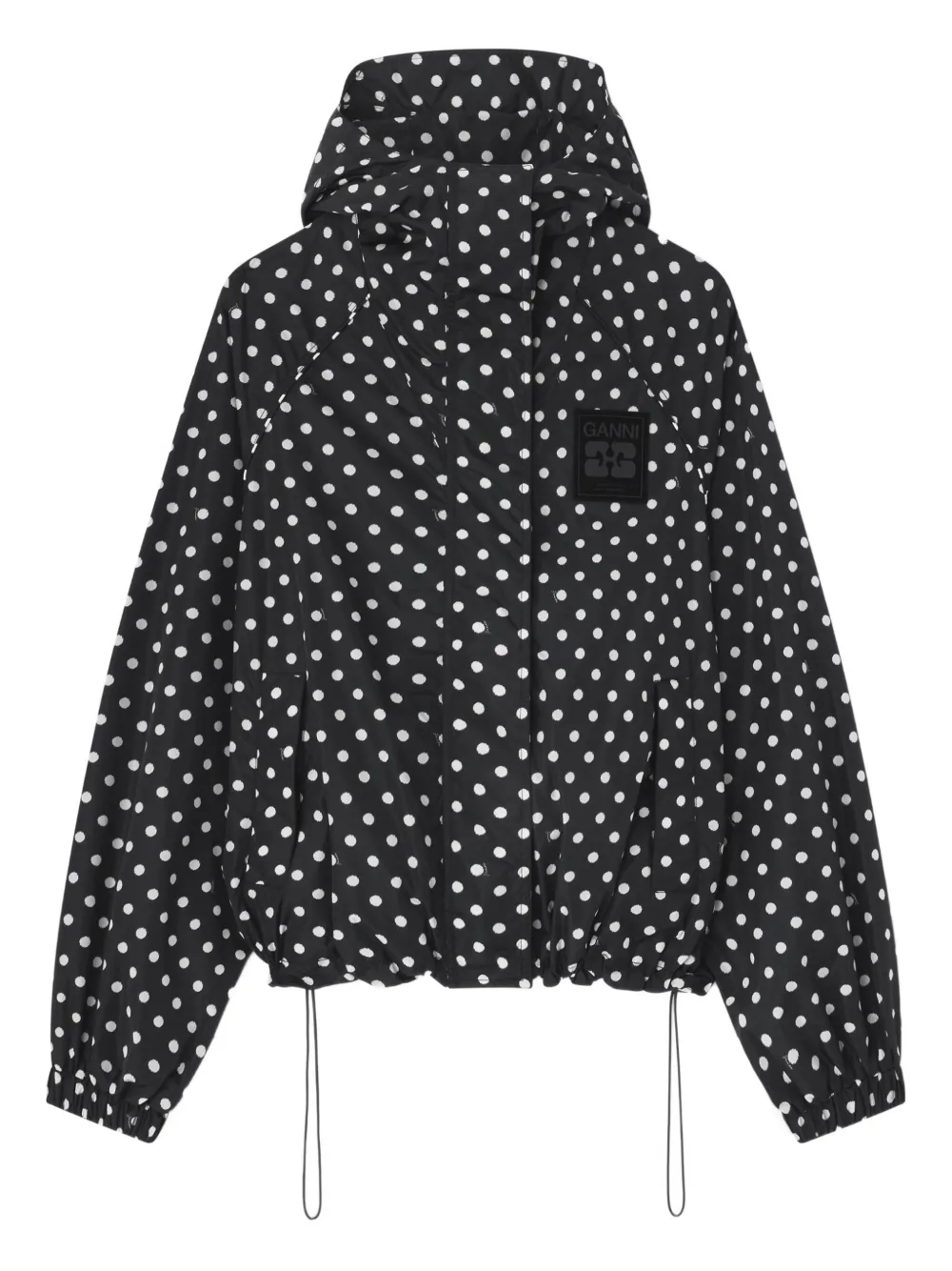Ganni Polka-dot Hooded Jacket In Black