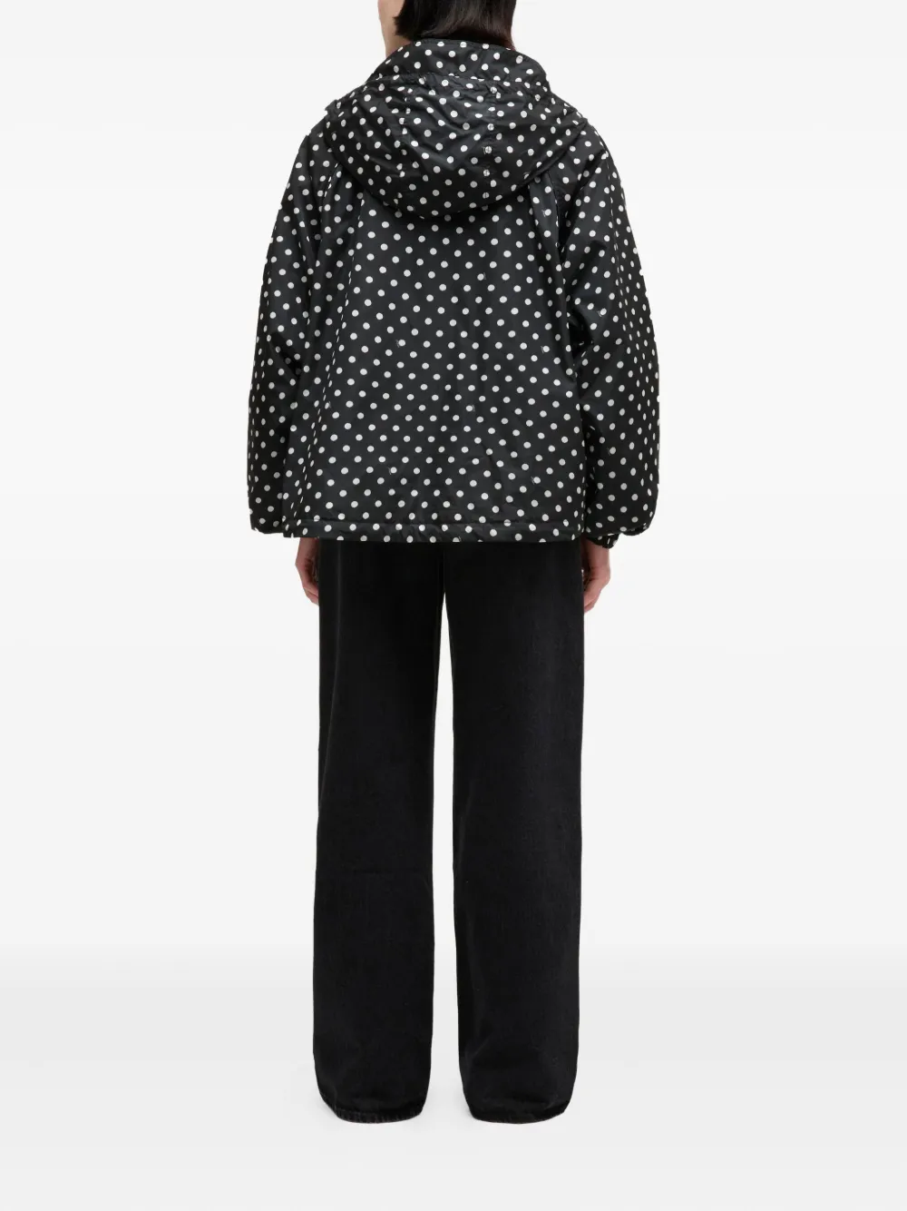 Ganni Polka-dot Hooded Jacket In Black