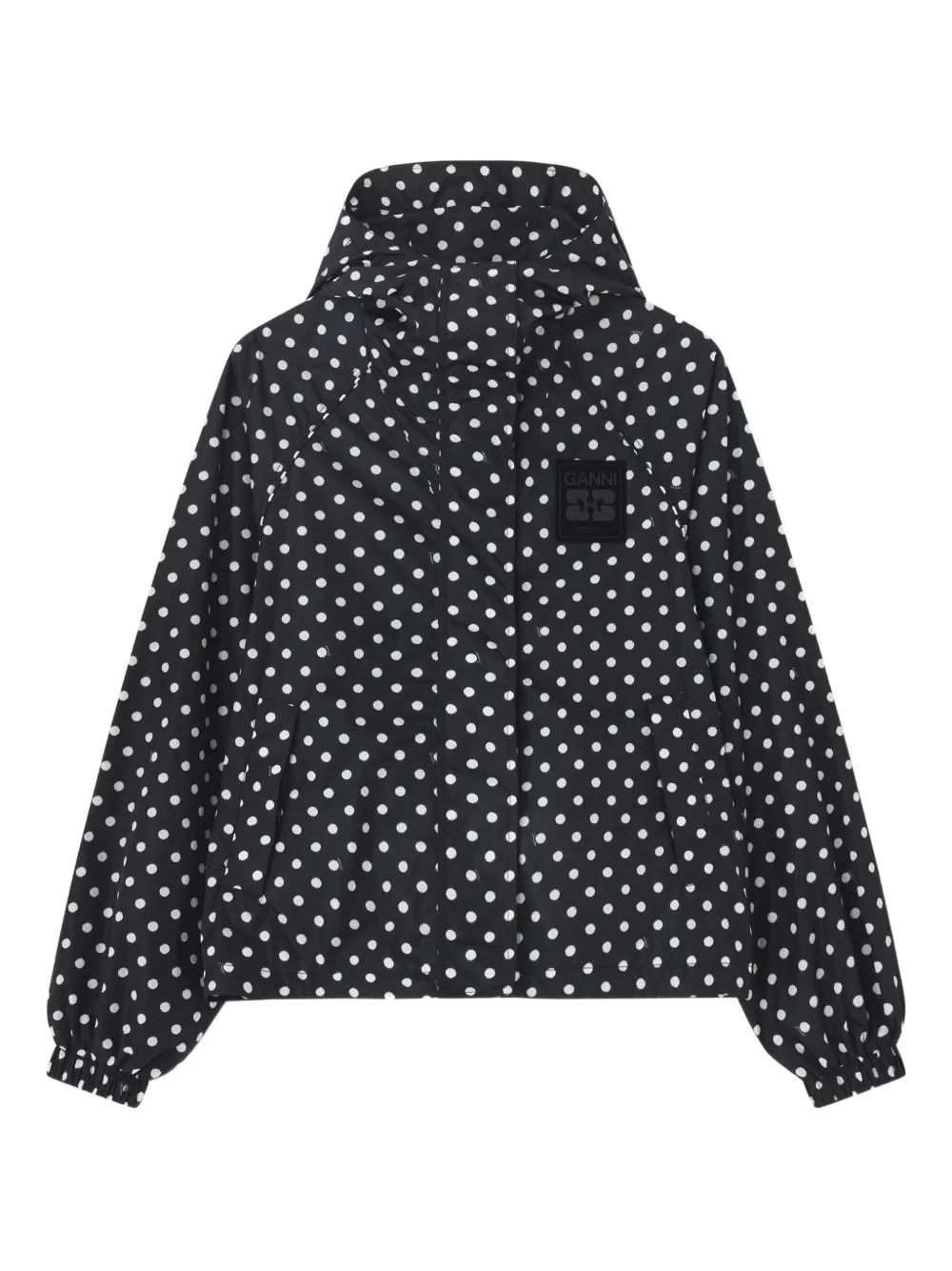 Ganni Polka-dot Hooded Jacket In Black