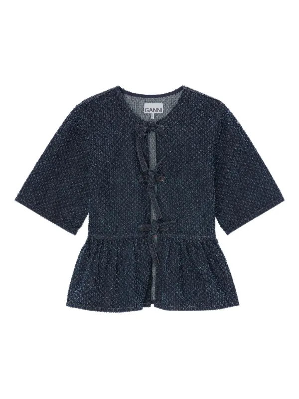 Ganni Bow Peplum Top in Blue