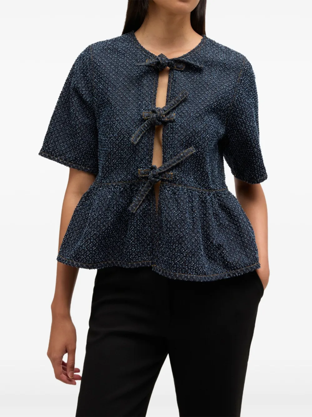 GANNI Peplum top met strik Blauw