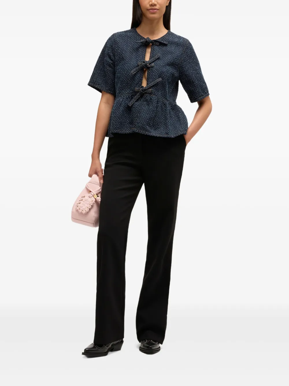 GANNI Peplum top met strik - Blauw