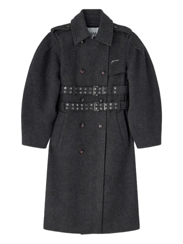 GANNI Wool Trench Coat | Grey | FARFETCH