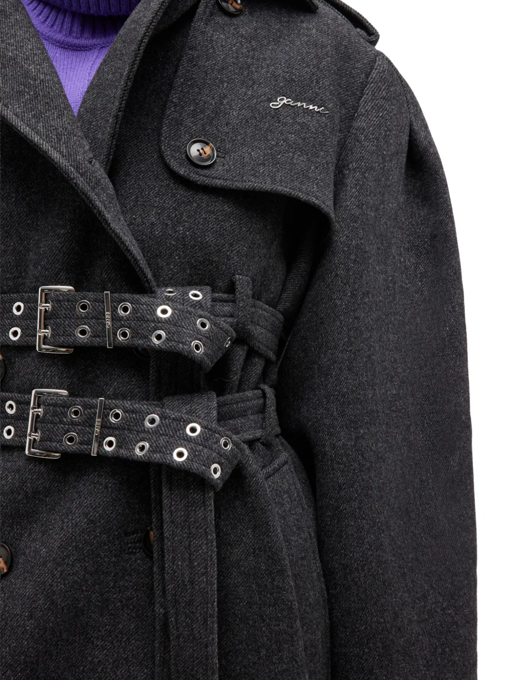 GANNI Wollen trenchcoat Grijs