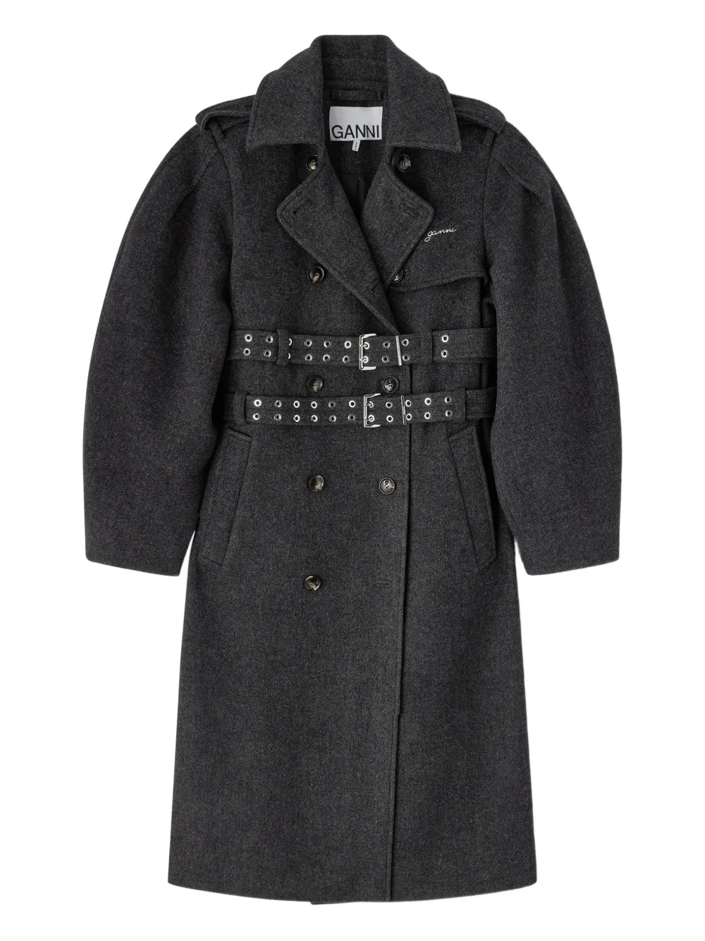 GANNI Wollen trenchcoat Grijs