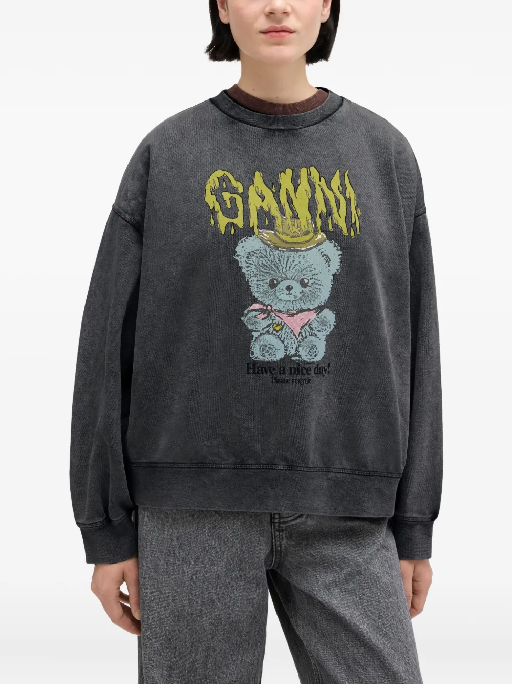 Ganni Graphic-print Sweatshirt In Gray