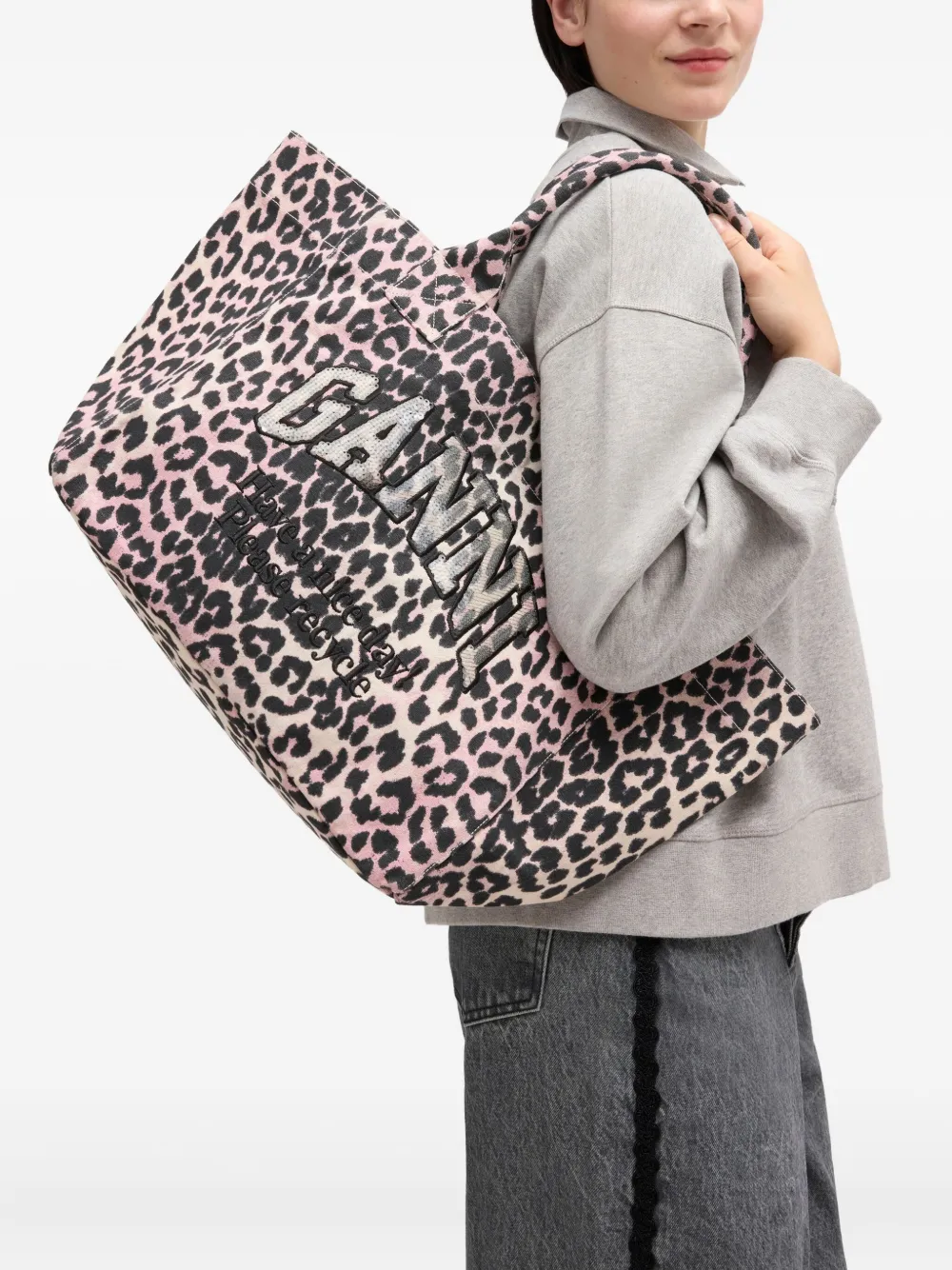 GANNI Shopper met dierenprint en handgreep - Roze