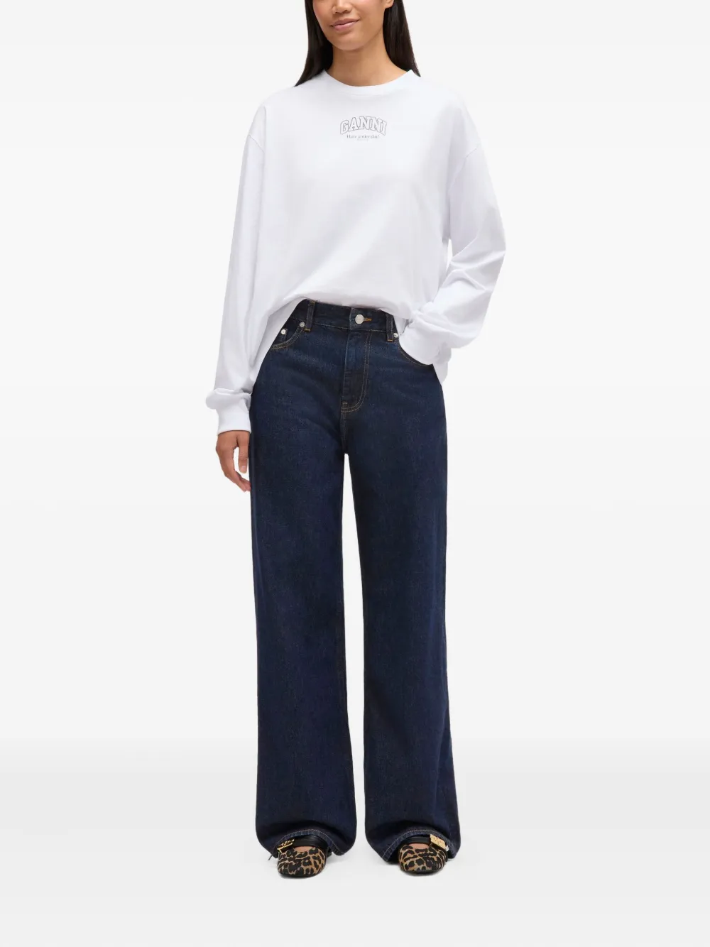 GANNI Jeans met logopatch - Blauw